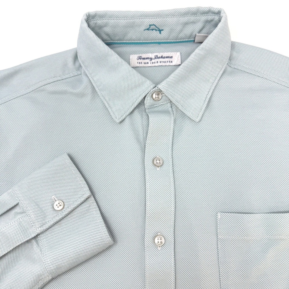 Tommy Bahama Mens Large San Lucio Stretch Button Down Shirt Blue Long Sleeve